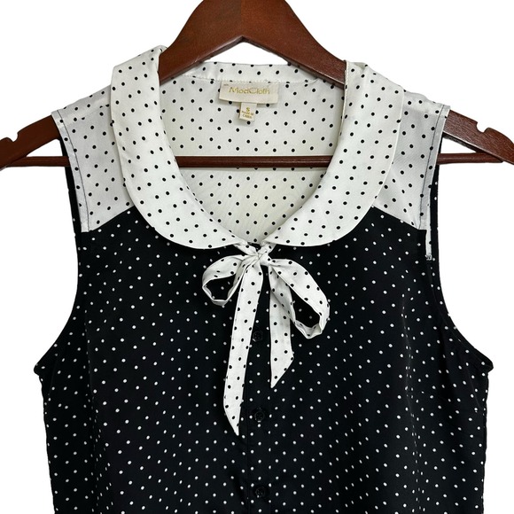 ModCloth Coquette Polka Dot Sleeveless Top Size Small Black White Bow Girly - Picture 3 of 13